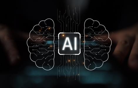 AI בתוך ציור של מוח שמורכב מרשת אלחוטית